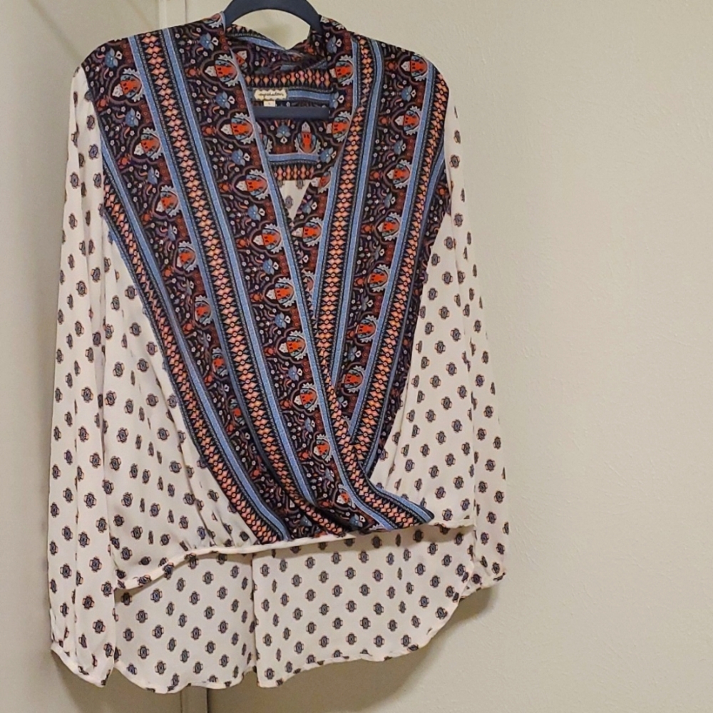 Eyeshadow Blue & Coral Patterned Blouse